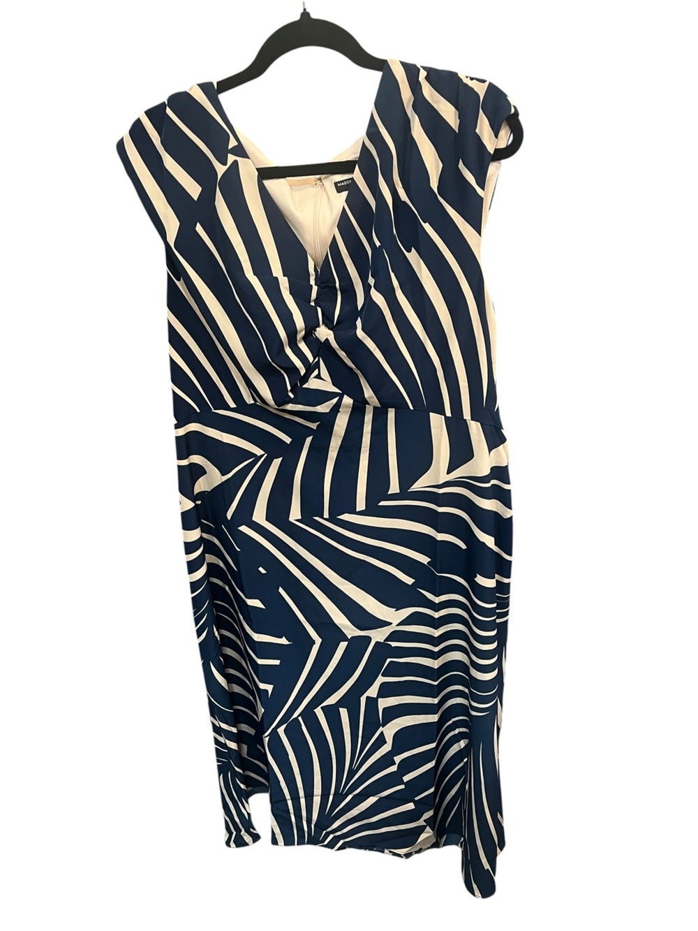 NWT Maggie London Navy Blue and Cream Leaf Print Sleeveless Midi Dress - Size 16